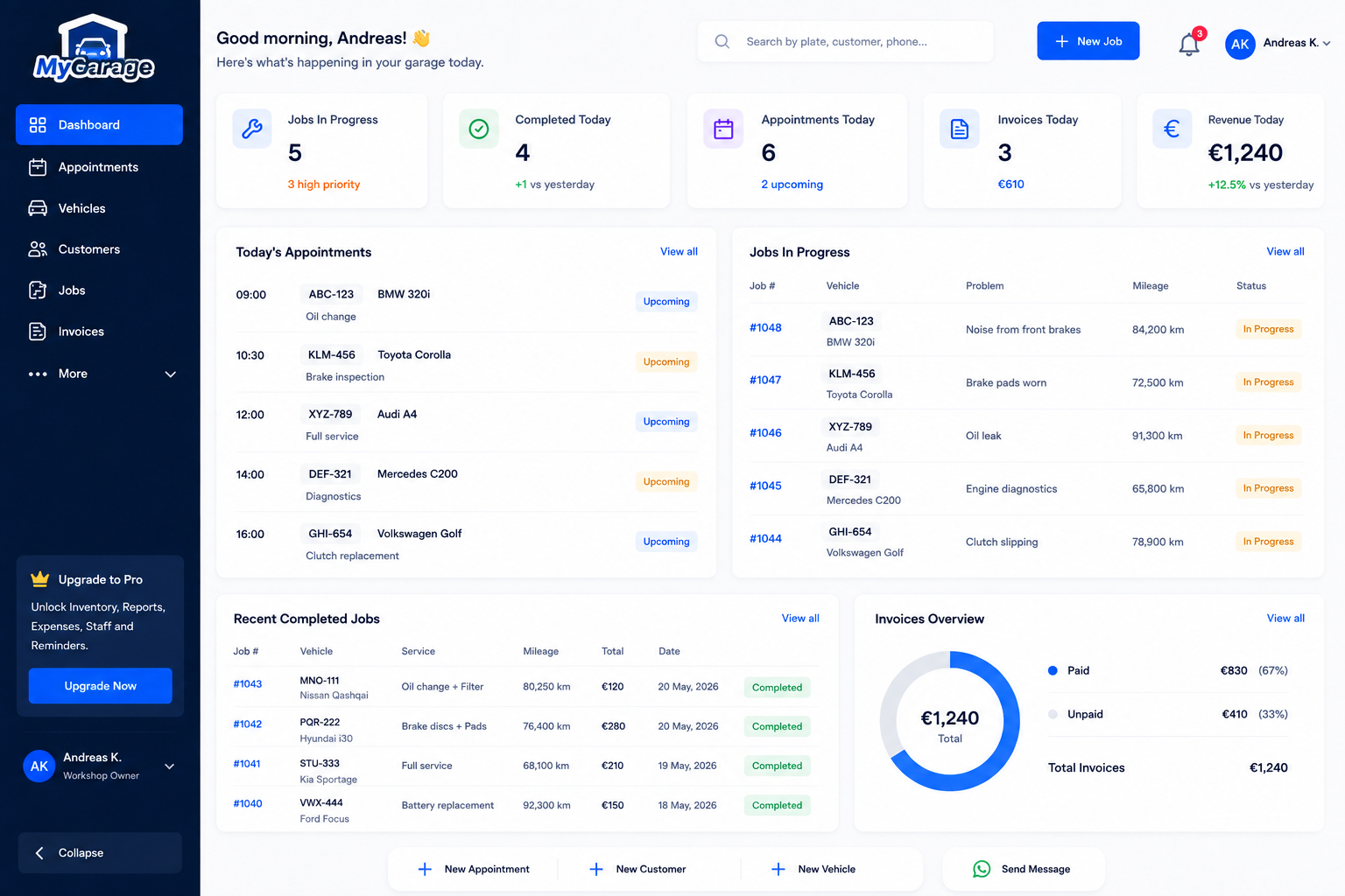 MyGarage dashboard preview